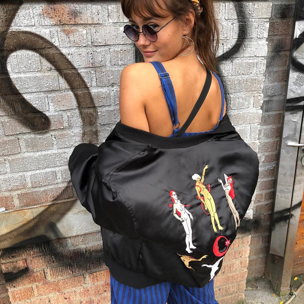 Ella Purnel wearing VeraMeat's Zodiac Lady Bomber Jacket