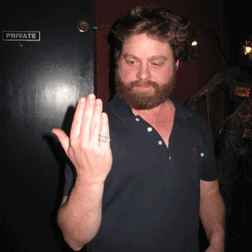 Zach Galifianakis sporting VeraMeat's Dino Eating Fried Chicken Ring